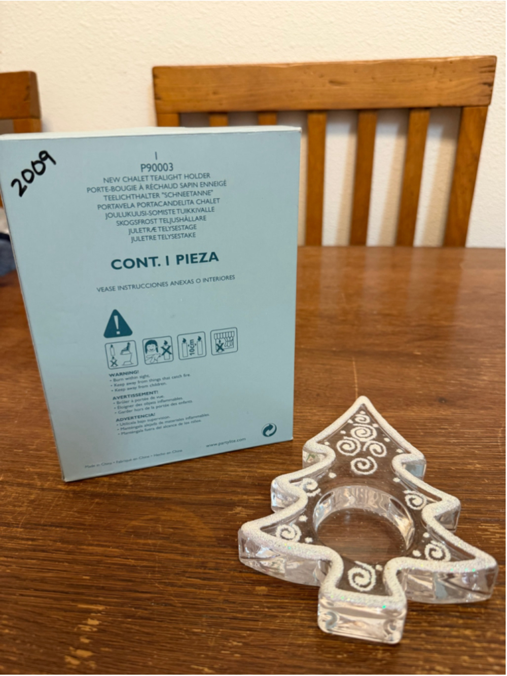 PartyLite New Chalet Tealight Holder P90003 Glass Christmas Tree 2009 NIB